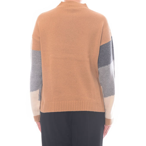 Emme Marella Pullover Maglia Donna con intarsi decorati Grigio cammello - Francavilla Moda